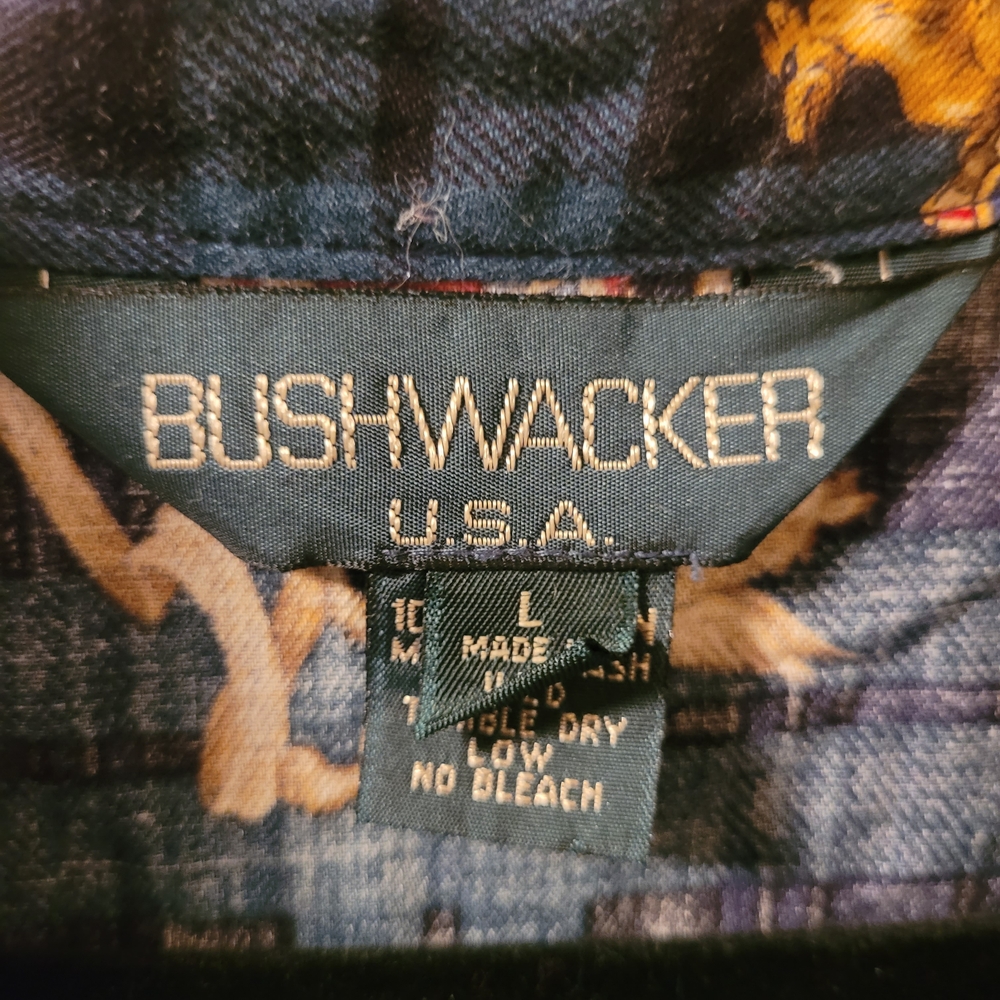 Vintage Bushwacker Women's Blue Green Plaid Gold Crest Button Down Shirt Size L - Picture 4 of 6